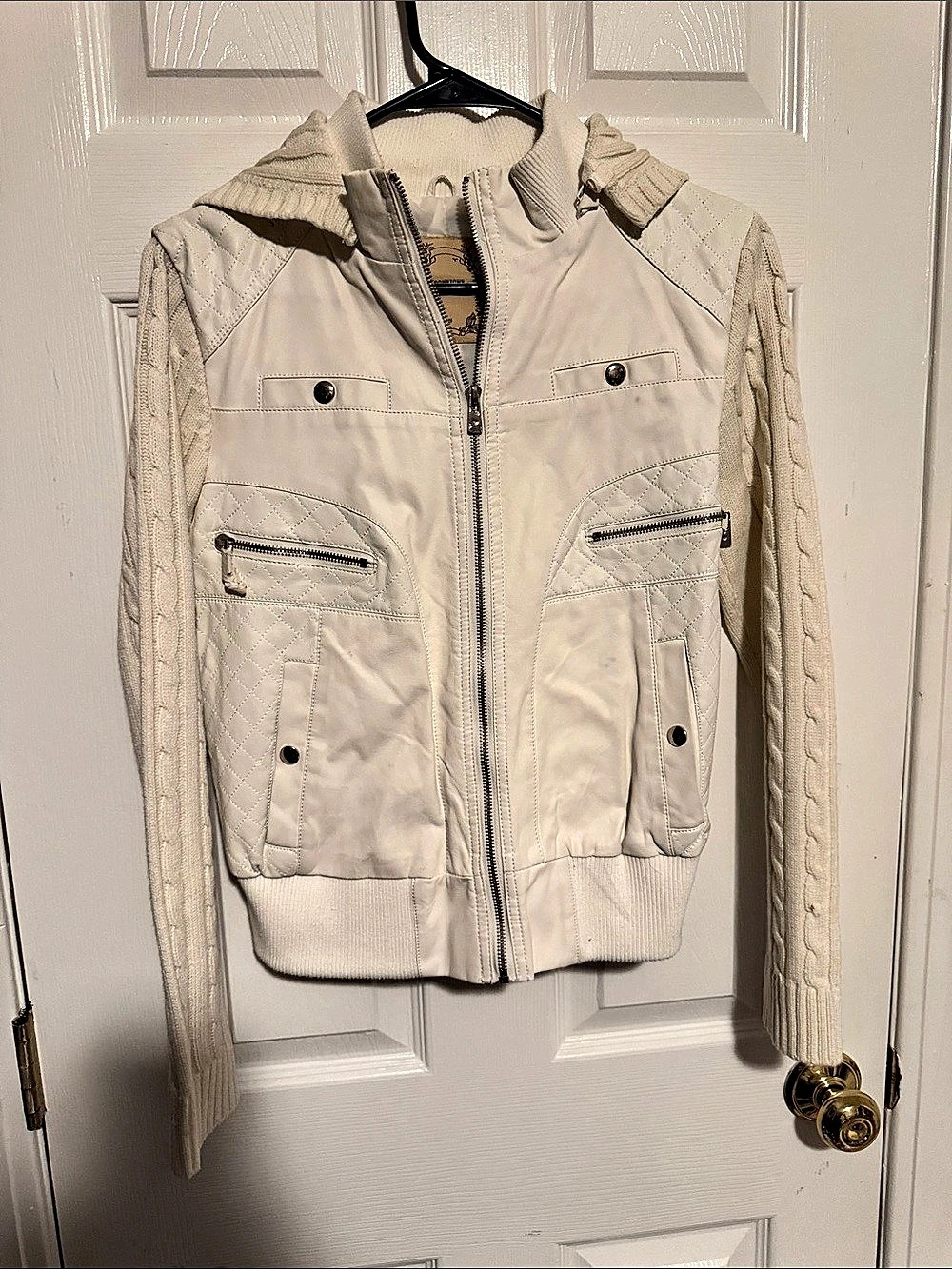 Downtown Coaliton Quilted Bomber Jacket in Cream Size Small